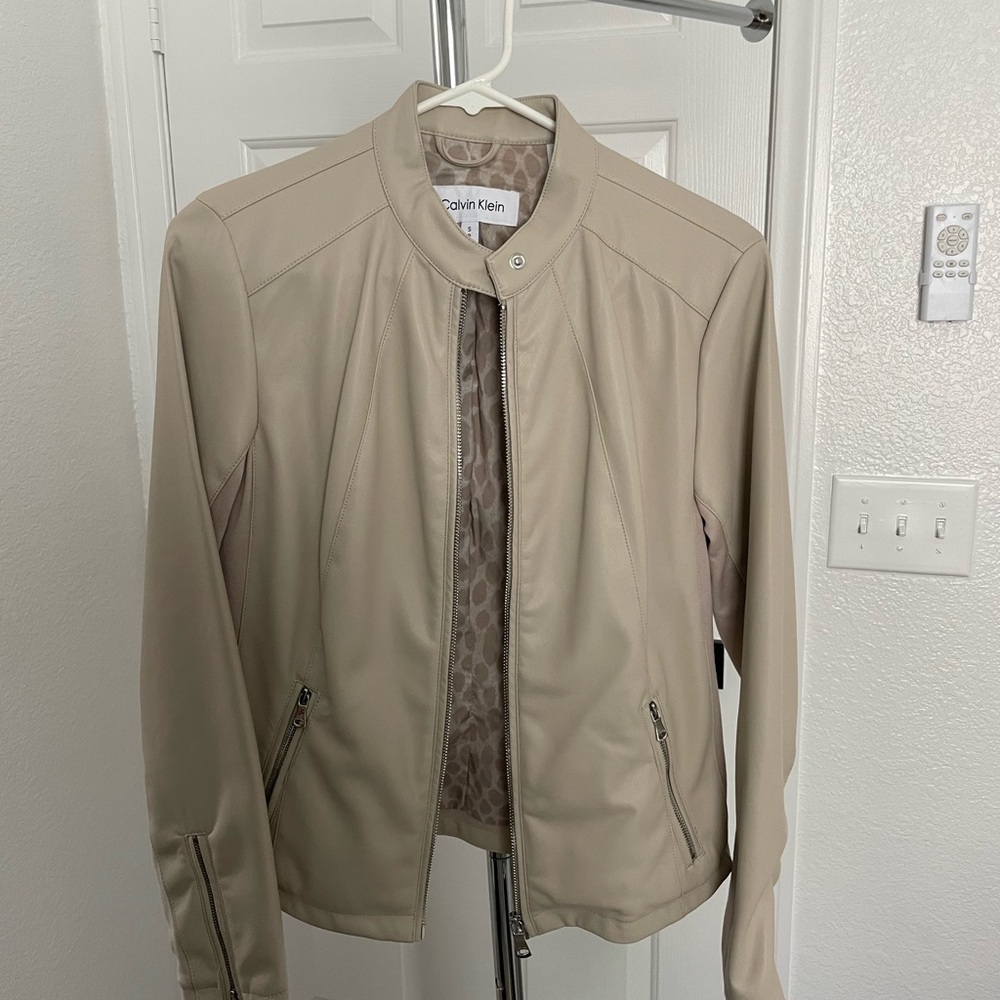 Calvin Klein Women's Cream Leather Jacket